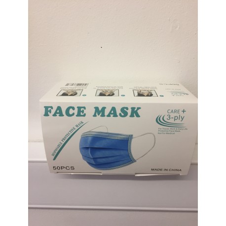 Blue Disposable Protective 3ply Face Mask (box of 50)